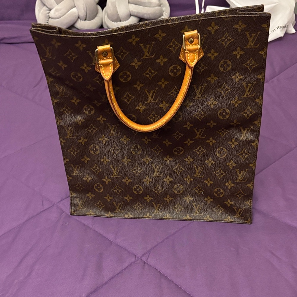 Louis Vuitton Classic Monogram Tote with Tan Handles